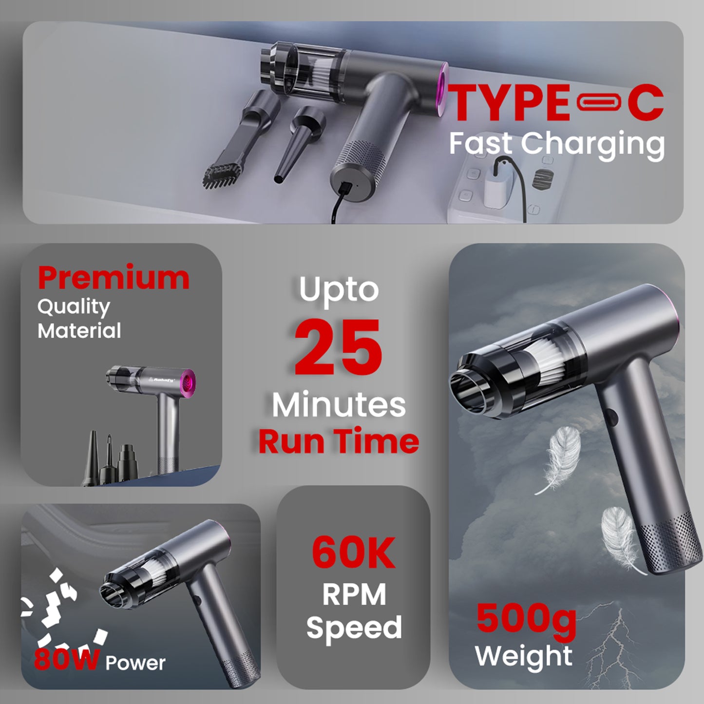 Autofy Storm 1 Wireless Car Vacuum Cleaner Air Blower - 12000PA