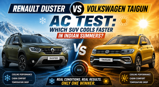 Renault Duster vs Volkswagen Taigun AC performance comparison during an Indian summer cooling test.