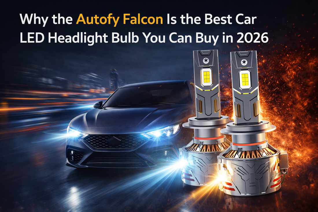 Autofy Falcon LED headlight bulb for cars showing bright night driving visibility and premium build quality in 2026