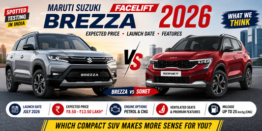 Maruti Suzuki Brezza Facelift 2026 vs Kia Sonet compact SUV comparison banner
