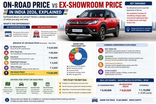 On-Road Price vs Ex-Showroom Price in India 2026, Explained