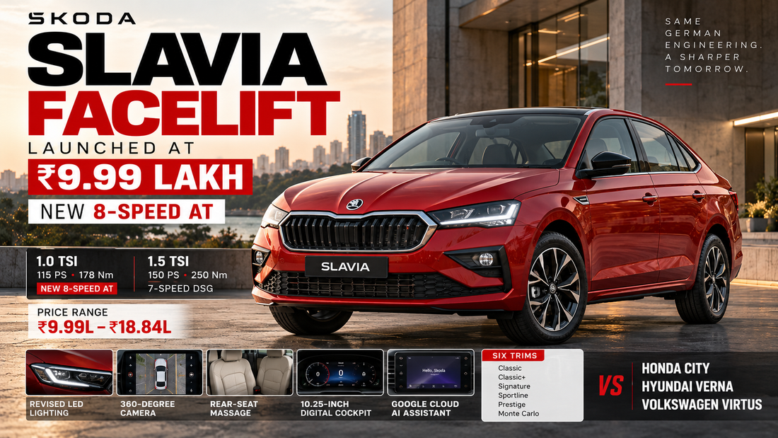 Skoda Slavia Facelift Launched at Rs 9.99 Lakh: Variant Prices, 8-Speed AT, vs City, Verna, Virtus