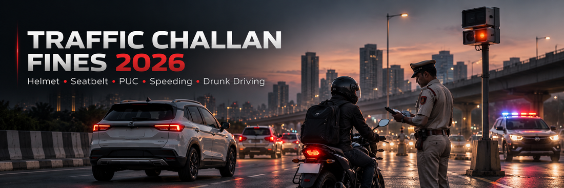 Traffic Challan Fines in India 2026: Helmet, Seatbelt, PUC, Overspeeding and Drunk Driving Penalties Explained