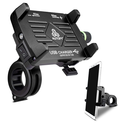 Autofy NEO Aluminium Bike Mobile Holder with USB Charger