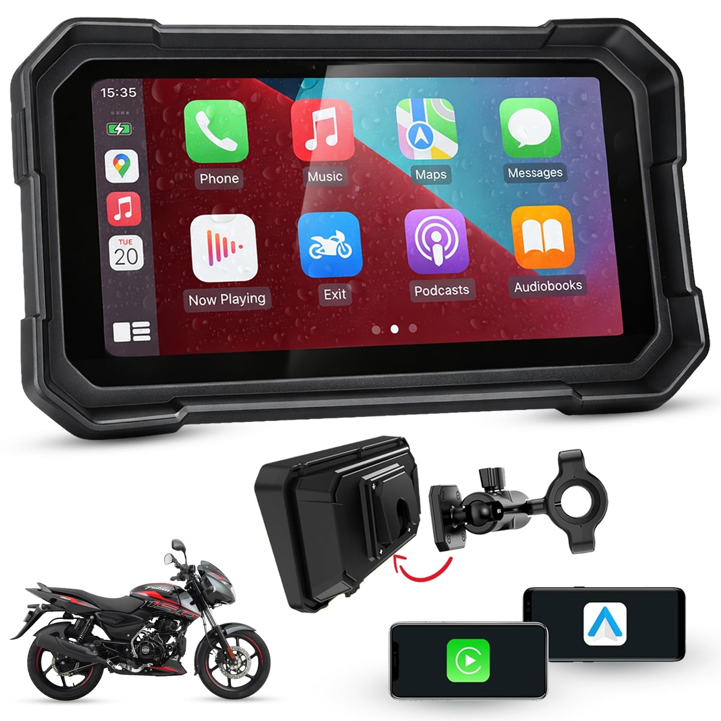 Autofy Motoplay Waterproof 5’ Inch Bike Navigation Carplay Screen - New Quick Detatchable Design