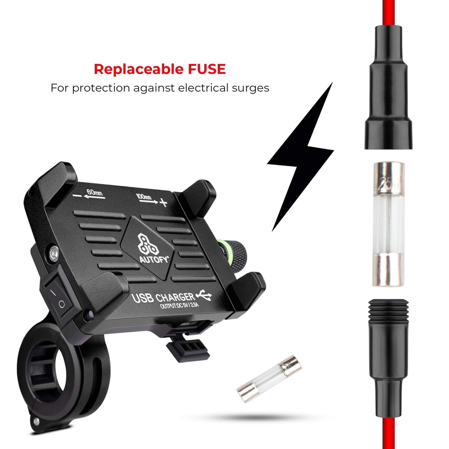 Autofy NEO Aluminium Bike Mobile Holder with USB Charger