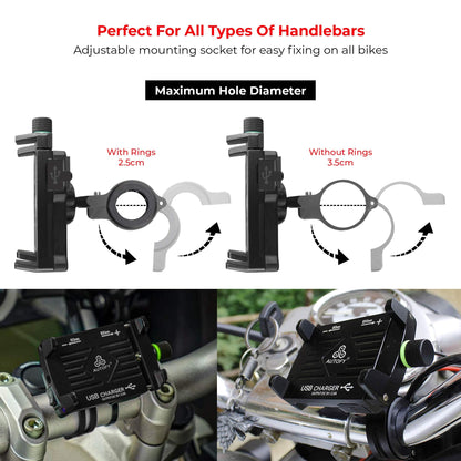 Autofy NEO Aluminium Bike Mobile Holder with USB Charger