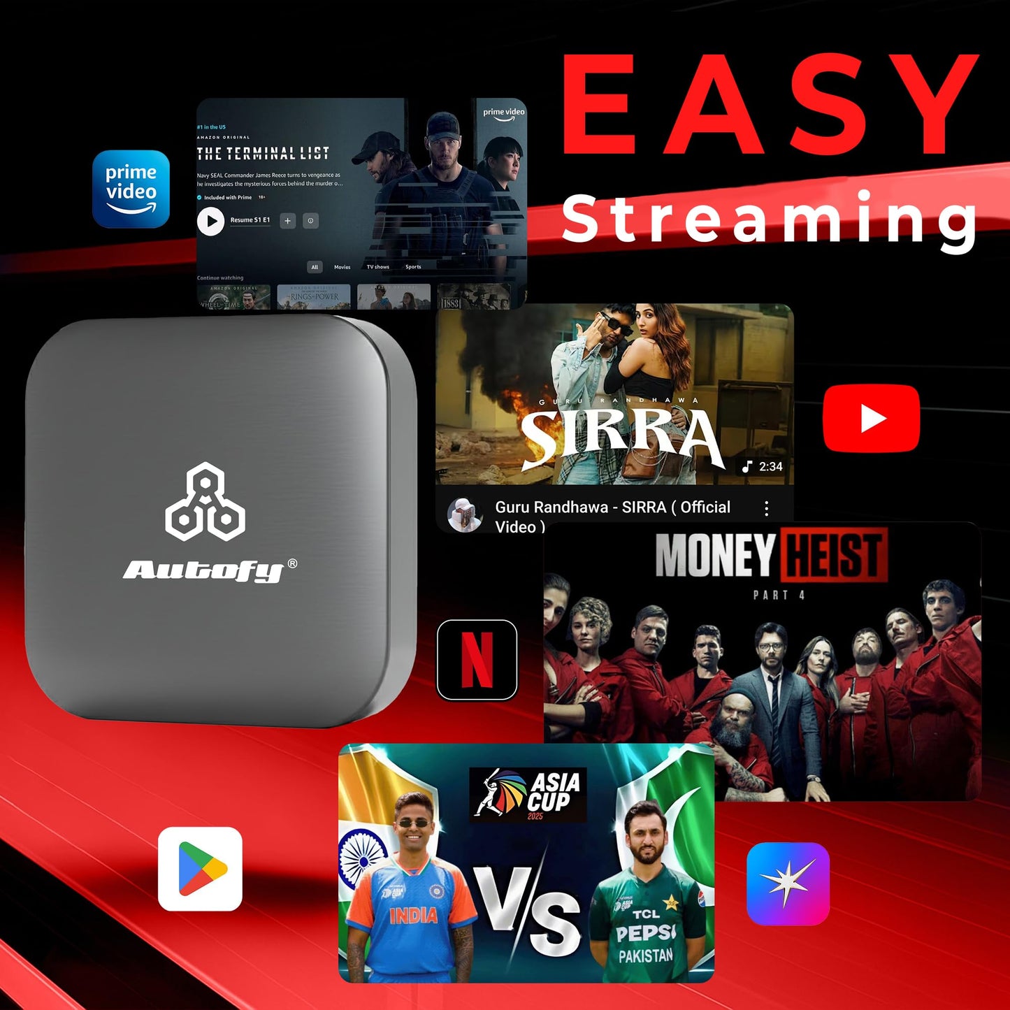 Autofy K713C 4GB RAM 32GB Storage with PlayStore *Download Unlimited Apps* Video Box Wireless Carplay Adapter Works Only With Cars having Wired Car play