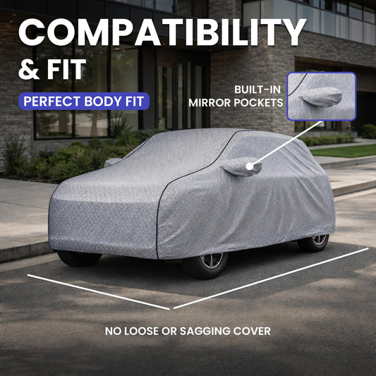 Autofy Tata Nexon Car Cover [Year 2019 Onwards] - Dust & UV Protection Cover with Mirror Pocket Soft Cotton Lining Car Accessories Nexon Car Body Cover