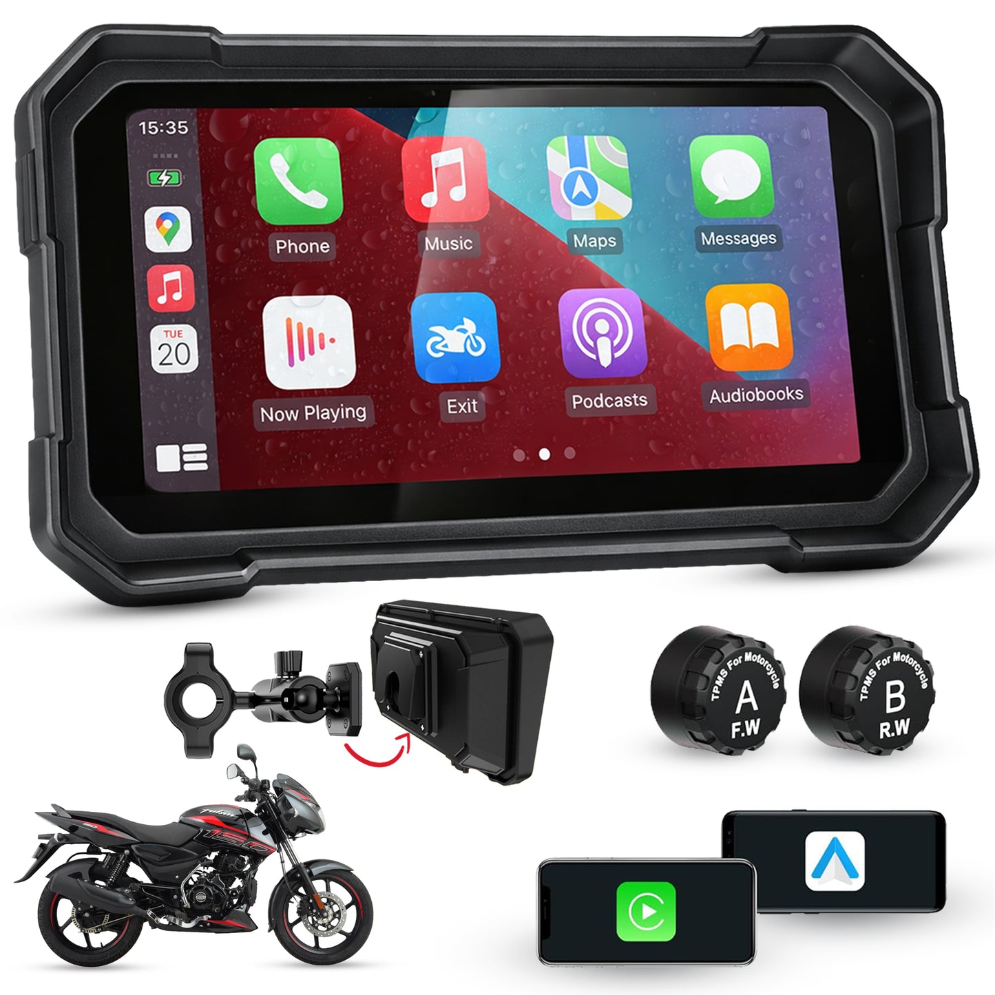 Autofy Motoplay Waterproof 5’ Inch Bike Navigation Carplay Screen - New Quick Detatchable Design