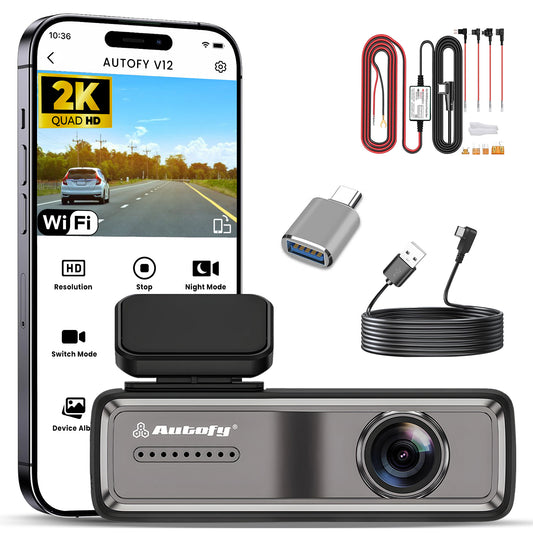 Autofy V12 Car Dash Camera 2K QHD (4MP) Plug & Play with USB & Type-C Fitting & Free Acc Wiring Kit