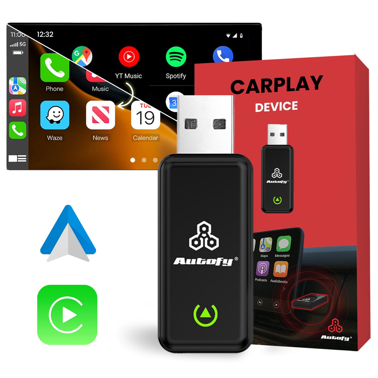 Autofy K2 Wireless Carplay Adapter & Android Auto with USB Type A & Type C Ports