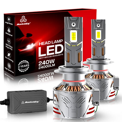 Autofy Falcon LED Headlight Bulb for Car 240W 24000LM 6000K Bright White IP68 Waterproof - H4/H19 OEM Plug & Play Fitting