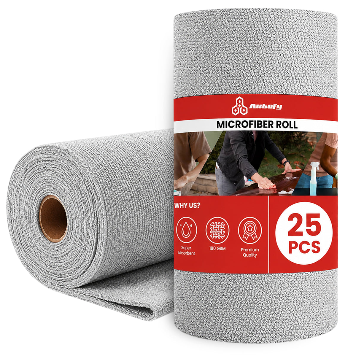 Autofy 25 Pcs Tearable Microfiber Roll Cleaning Cloth Size 30x30cm