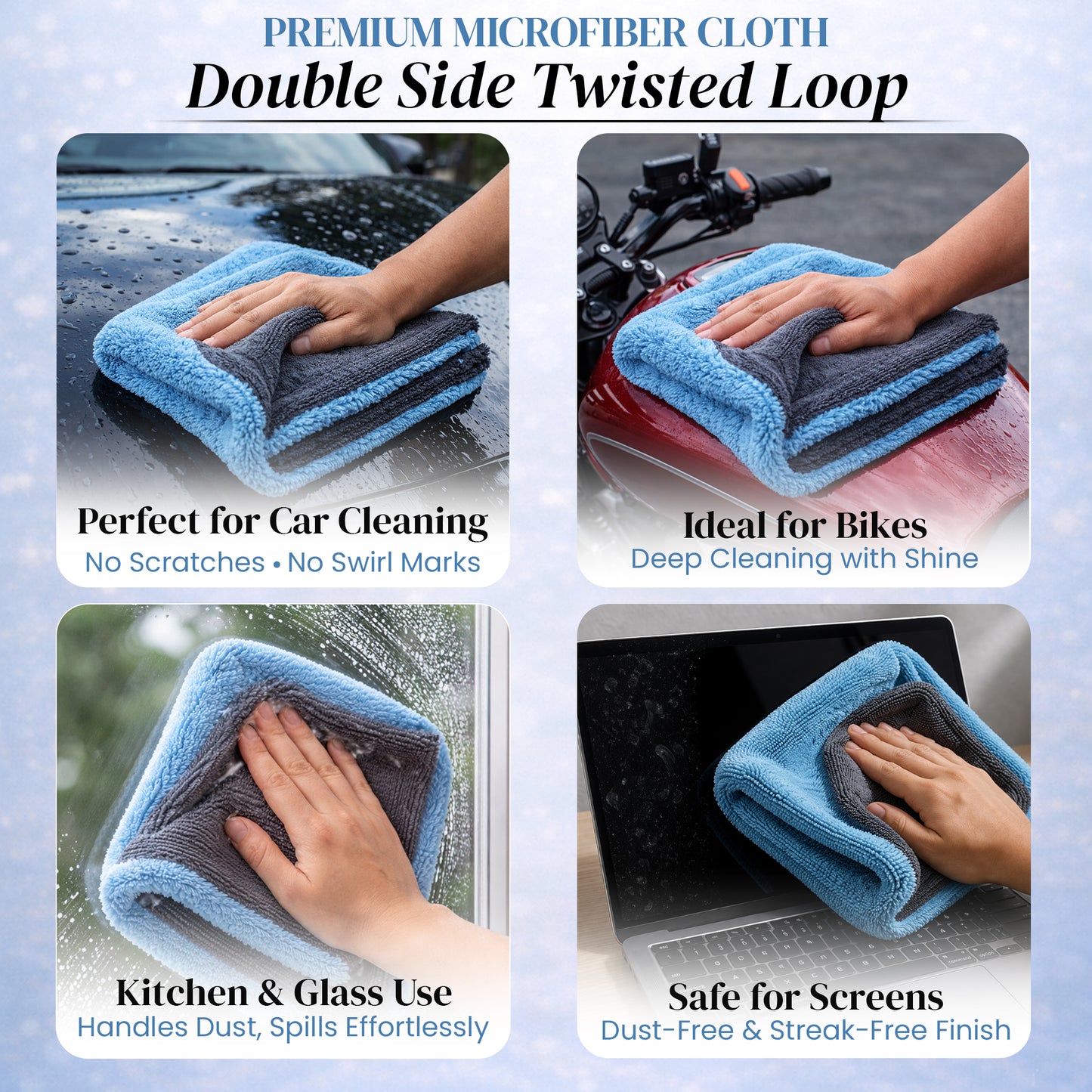 Autofy 1200 GSM Double Sided Twisted Loop Microfiber Towel (40cm * 40cm Multicolour)