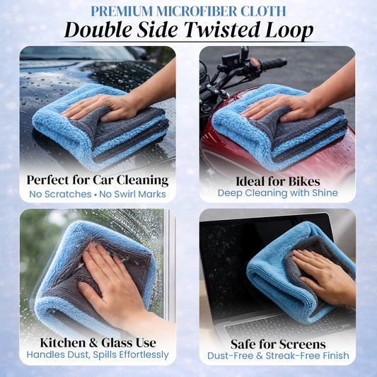 Autofy 1200 GSM Double Sided Twisted Loop Microfiber Towel (Multicolour)