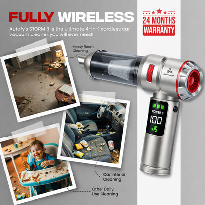 Autofy Storm 3 V2.0 Ultra Powerful - Fully Wireless Car Vacuum Cleaner Air Blower - BLDC Motor - 18000PA 3.5X More Suction Power | Digital Meter for Battery Monitoring, LED Handle Light & Easy-Open Dust Cap