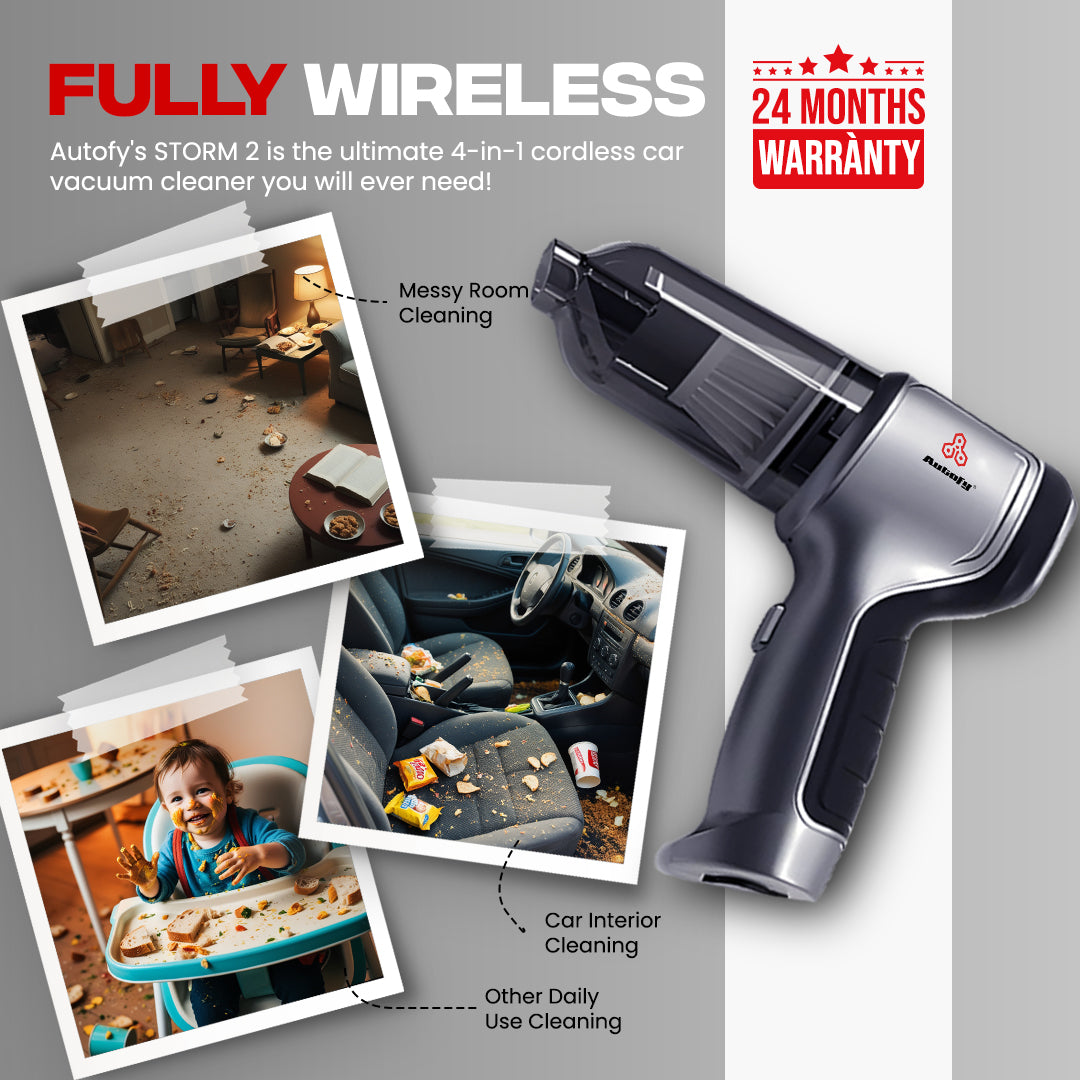 Autofy Storm 2 Powerful & Fully Wireless Car Vacuum Cleaner Air Blower - 12000PA 2.5X More Suction Power