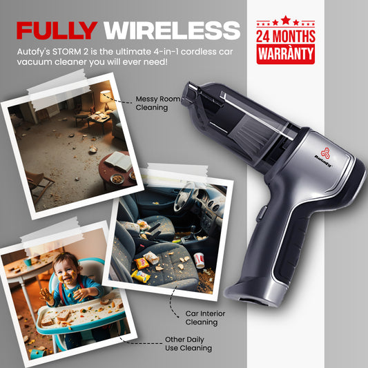 Autofy Storm 2 Powerful & Fully Wireless Car Vacuum Cleaner Air Blower - 12000PA 2.5X More Suction Power