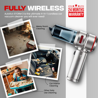 Autofy Storm 3 Ultra Powerful - Fully Wireless Car Vacuum Cleaner Air Blower - BLDC Motor - 18000PA 3.5X More Suction Power