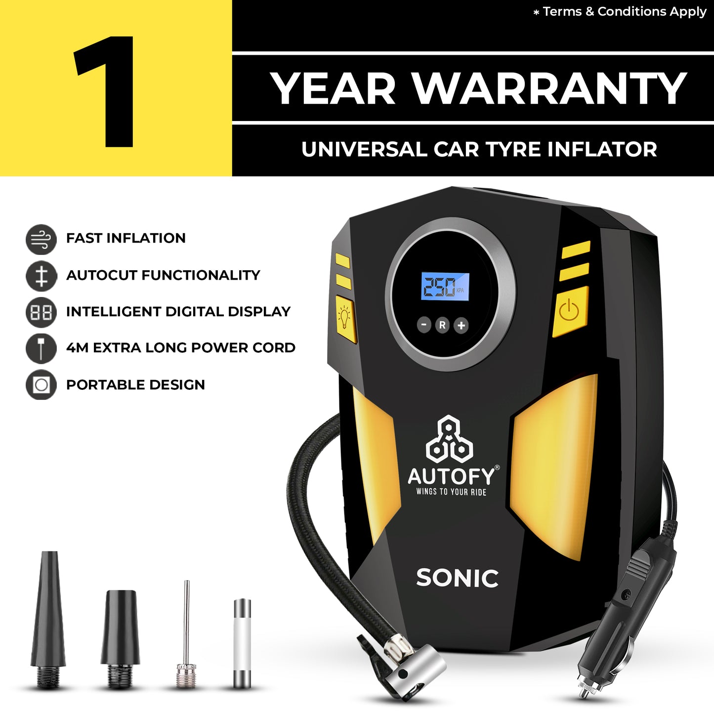 Autofy Sonic AUTO Cut Digital Car Tyre Inflator 150PSi