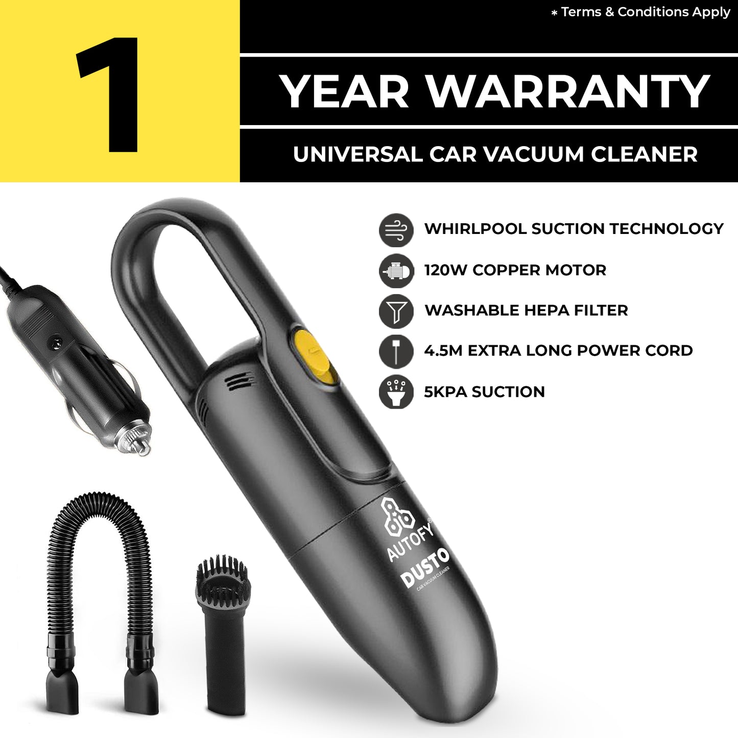 Autofy DUSTO Wet & Dry Car Vacuum Cleaner with Copper Coil Motor