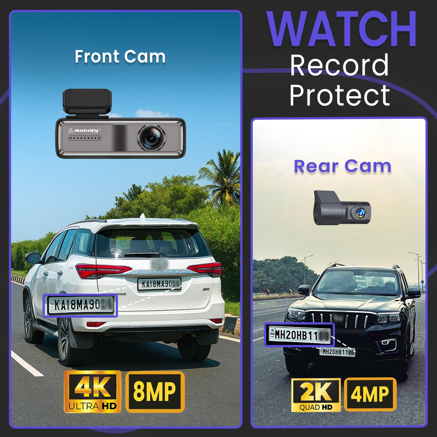 Autofy V81 Car Dash Camera 4K Ultra HD (8MP) Front 2K QHD (4MP) Rear Dash Camera