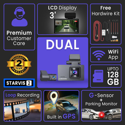 Autofy V50 Car Dash Camera 4K Ultra HD (8MP) Front 2K QHD (4MP) Rear STARVIS 2 IMX415 Sensor & Built-in GPS