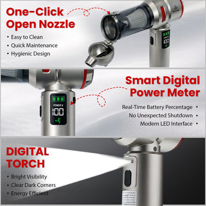 Autofy Storm 3 V2.0 Ultra Powerful - Fully Wireless Car Vacuum Cleaner Air Blower - BLDC Motor - 18000PA 3.5X More Suction Power | Digital Meter for Battery Monitoring, LED Handle Light & Easy-Open Dust Cap