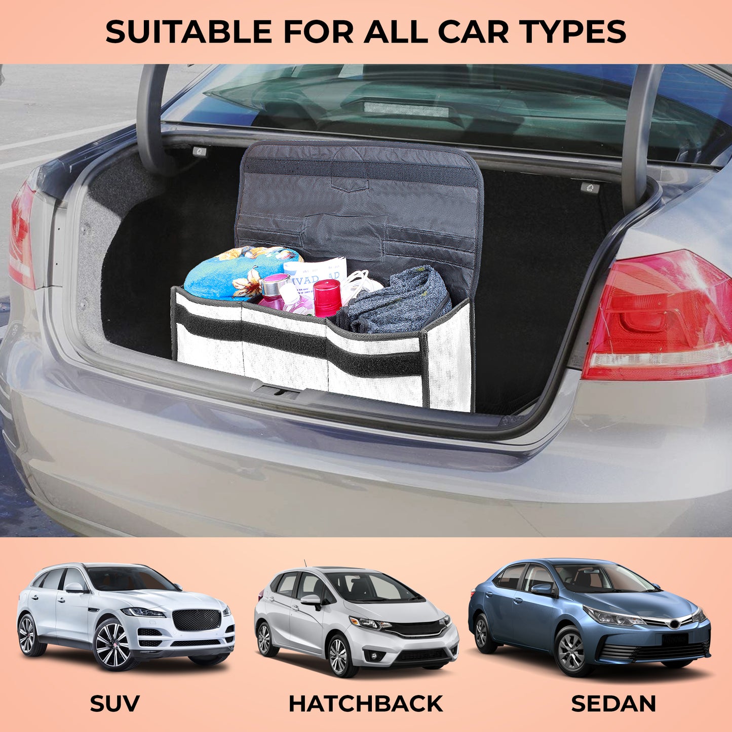 Autofy SPAZE-4 Car Trunk Organizer [Large; White]