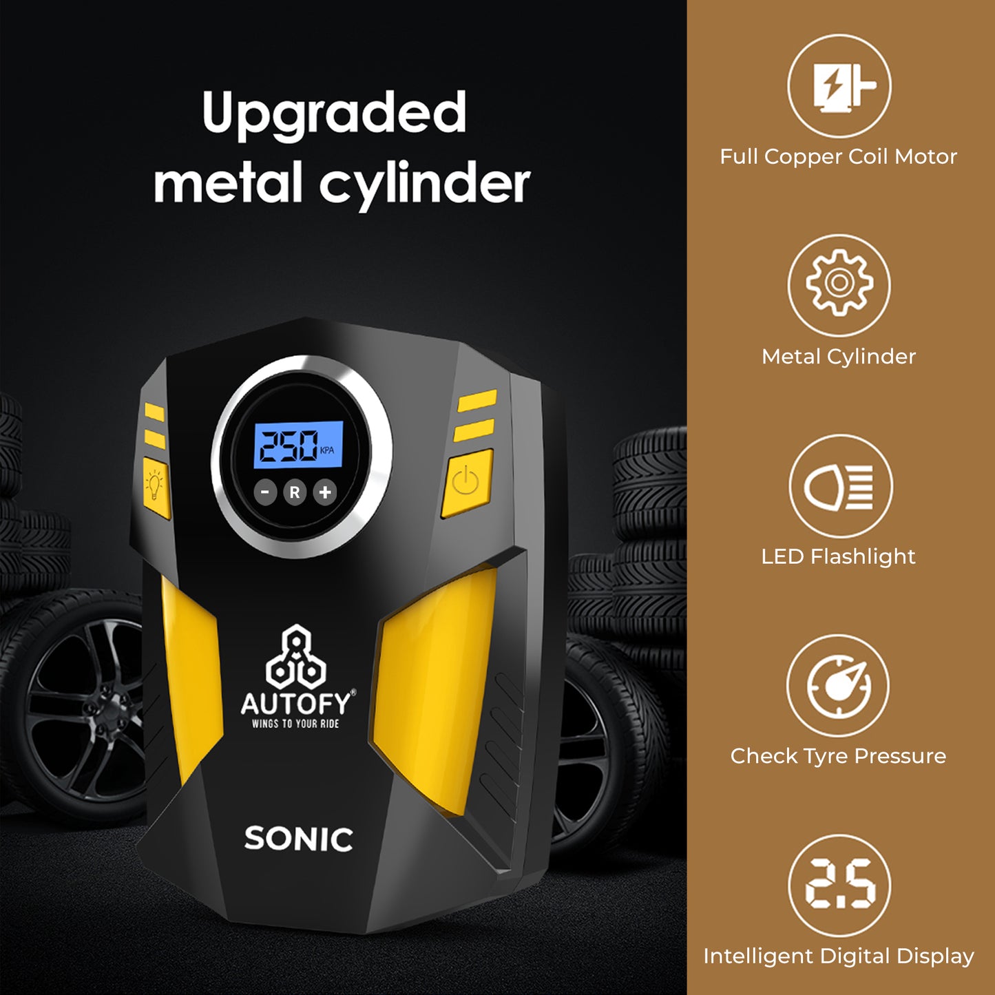 Autofy Sonic AUTO Cut Digital Car Tyre Inflator 150PSi