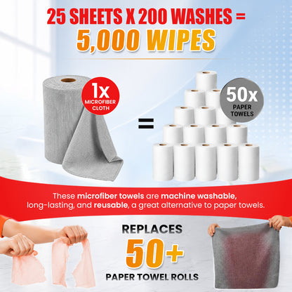 Autofy 25 Pcs Tearable Microfiber Roll Cleaning Cloth Size 30x30cm