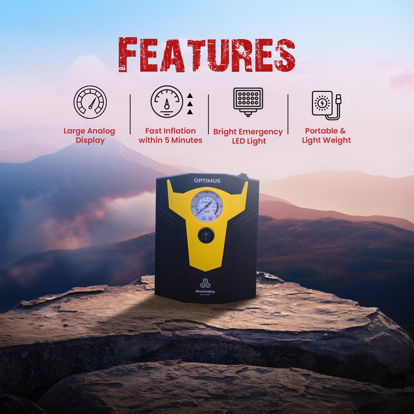 Autofy OPTIMUS Car Tyre Inflator Pump (150 PSi 12V DC)