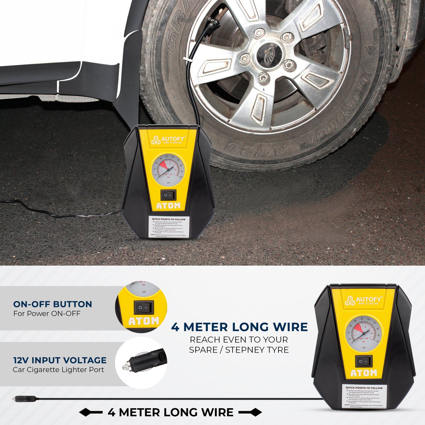 Autofy Atom Car Tyre Inflator 100PSi