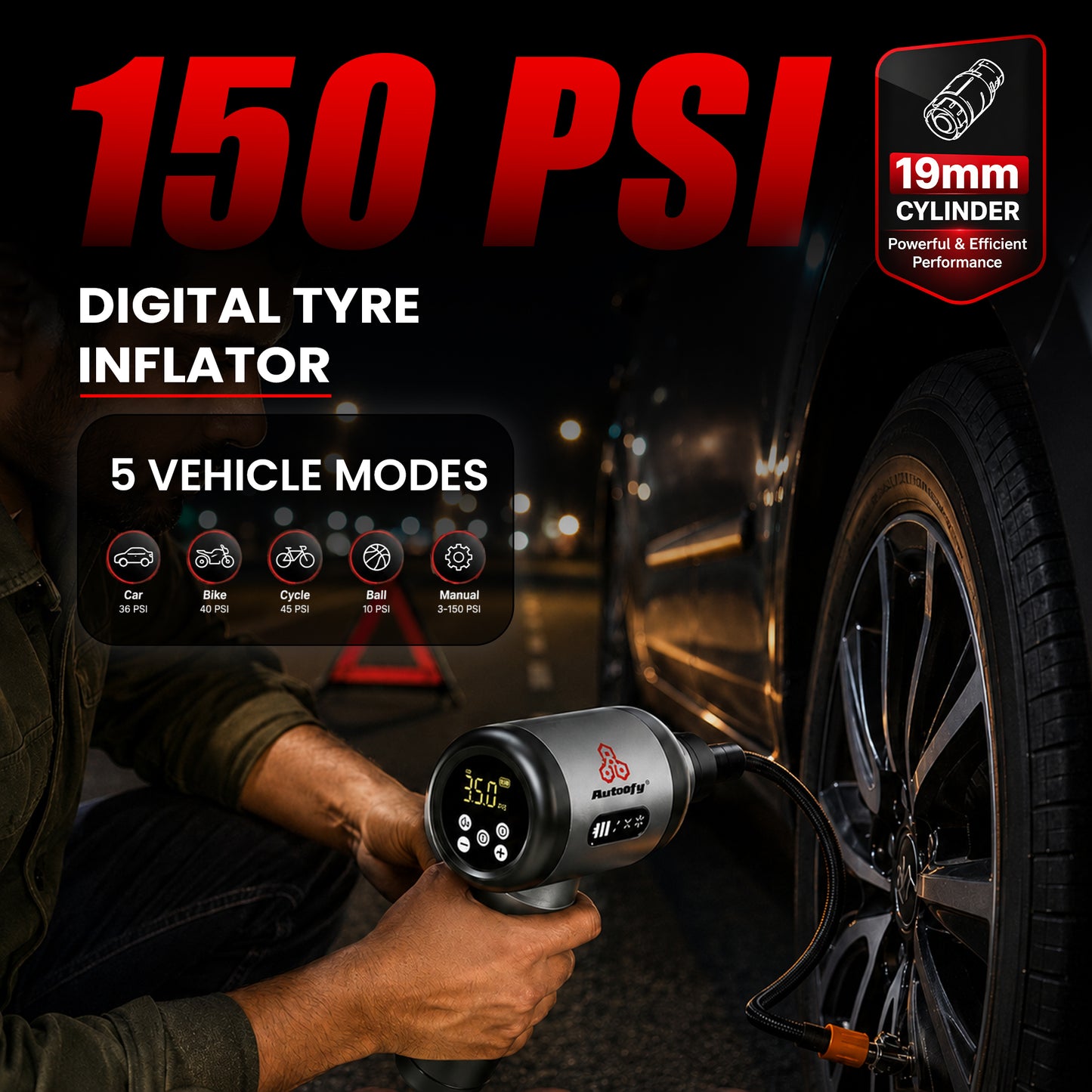Autofy Bolt 5-in-1 Wireless Car Vacuum Cleaner & Tyre Inflator 18000Pa suction, 150 PSI inflator