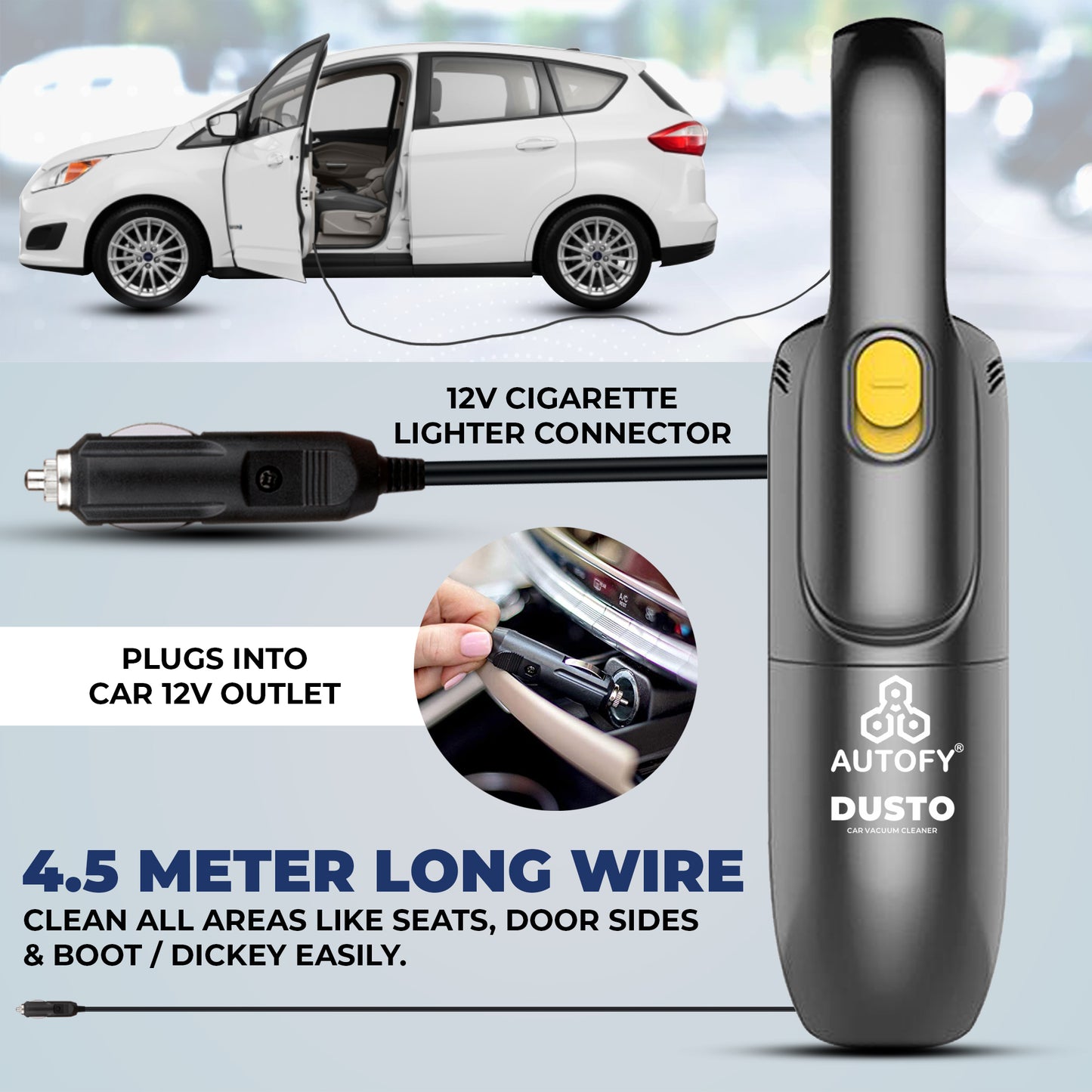 Autofy DUSTO Wet & Dry Car Vacuum Cleaner with Copper Coil Motor