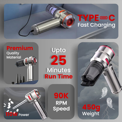 Autofy Storm 3 Ultra Powerful - Fully Wireless Car Vacuum Cleaner Air Blower - BLDC Motor - 18000PA 3.5X More Suction Power