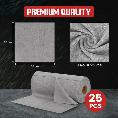 Autofy 25 Pcs Tearable Microfiber Roll Cleaning Cloth Size 30x30cm