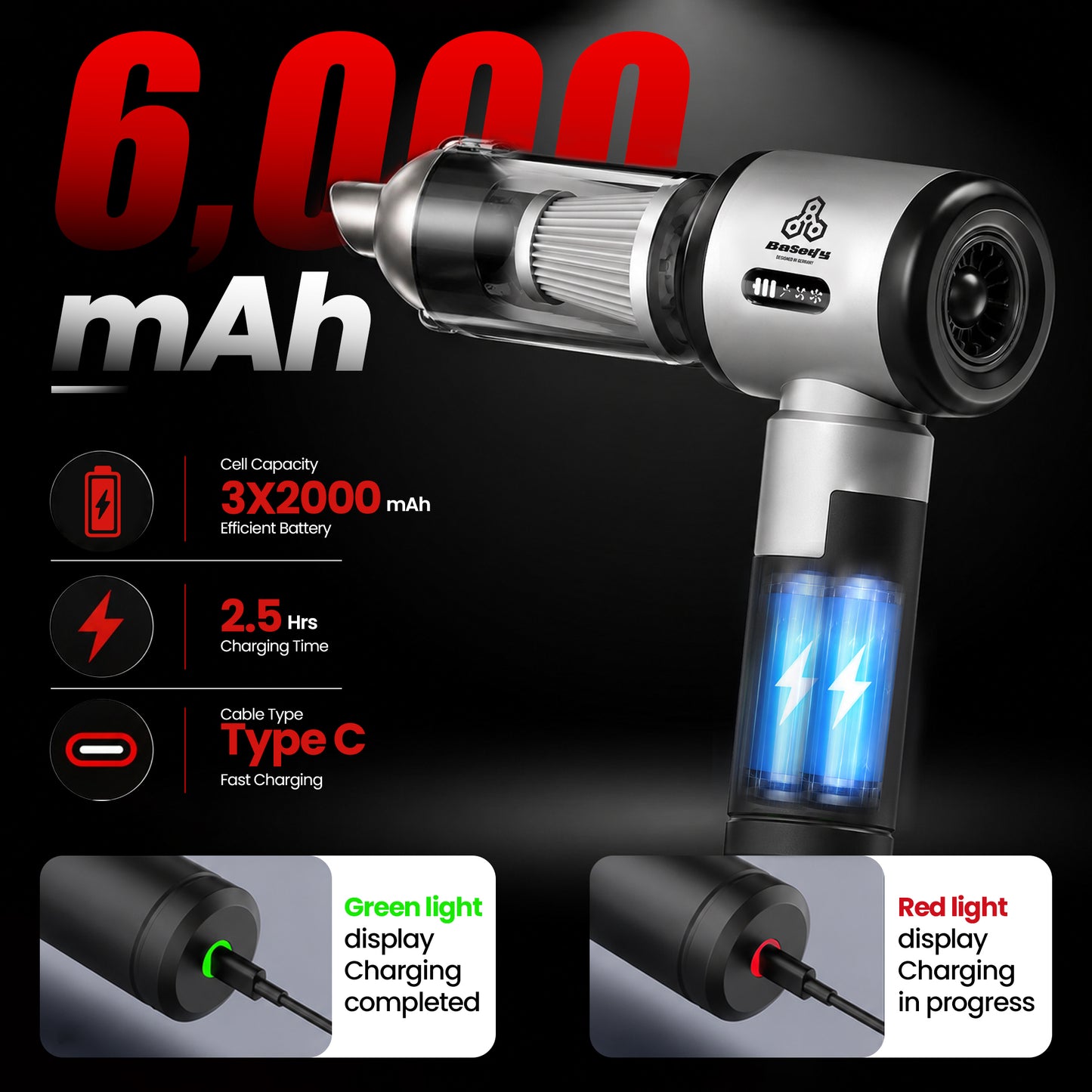 Autofy Bolt 5-in-1 Wireless Car Vacuum Cleaner & Tyre Inflator 18000Pa suction, 150 PSI inflator