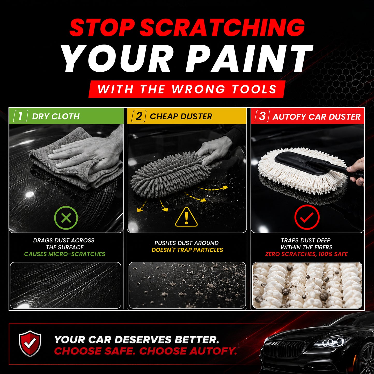 Autofy Car Duster for Car & Bike Wax-Infused Microfiber Fibers Scratch-Free, Anti-Static Dust Removal  One-Swipe Clean for SUV, Sedan, Hatchback Reusable & Washable Ergonomic Handle