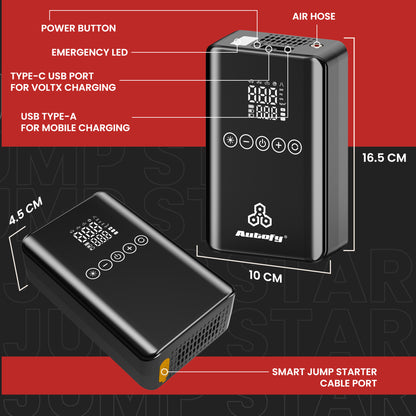 Autofy VoltX Car Jump Starter & Car Tyre Inflator Pump 150PSi - for All Cars Sedan SUV Hatchback