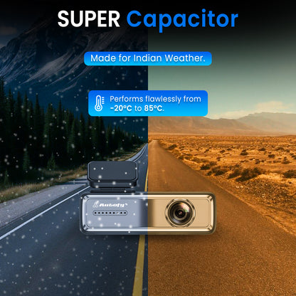 Autofy V12 Car Dash Camera 2K QHD (4MP) Plug & Play with USB & Type-C Fitting & Free Acc Wiring Kit