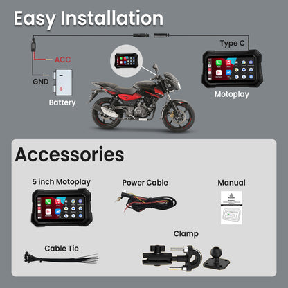 Autofy Motoplay Waterproof 5’ Inch Bike Navigation Carplay Screen - New Quick Detatchable Design