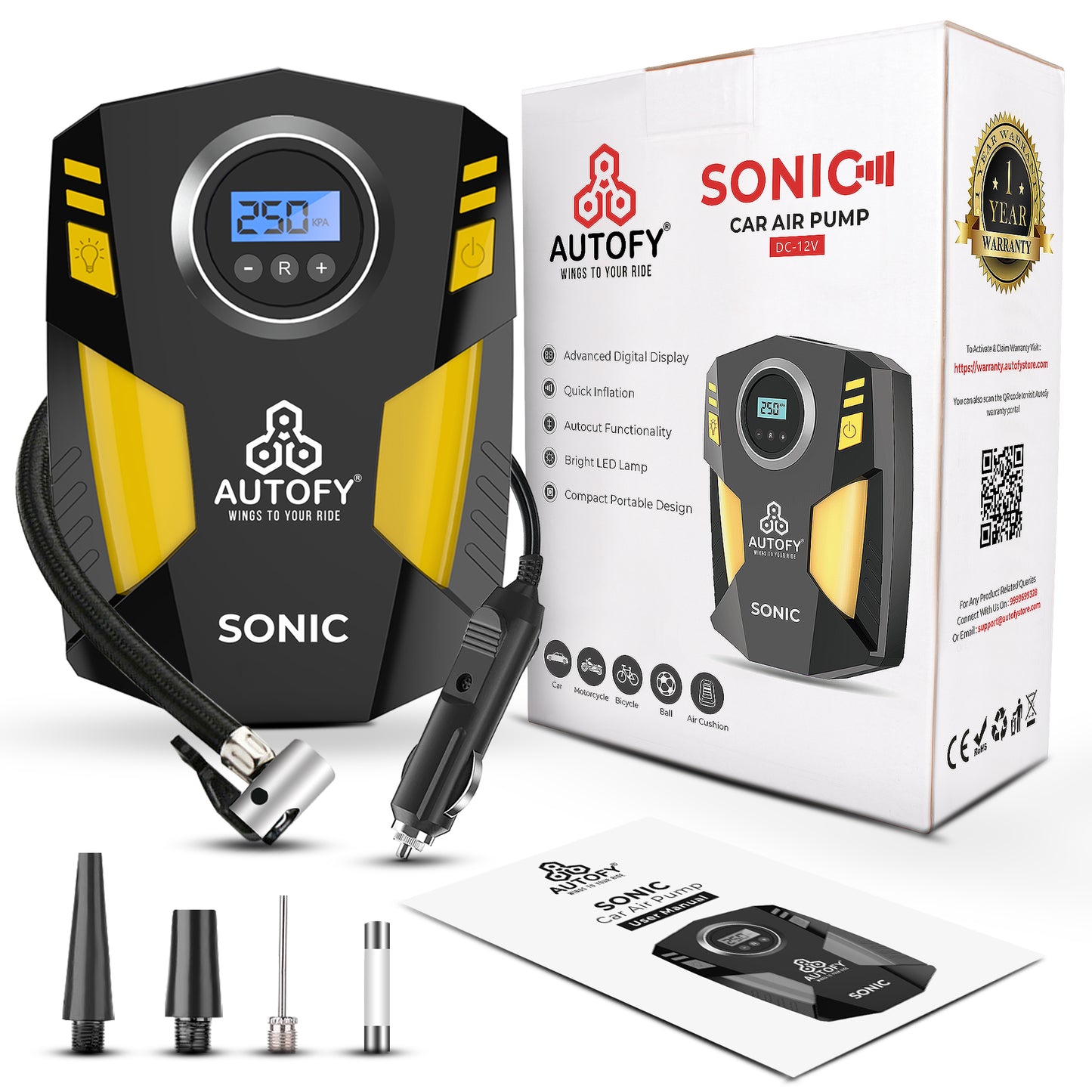 Autofy Sonic AUTO Cut Digital Car Tyre Inflator 150PSi