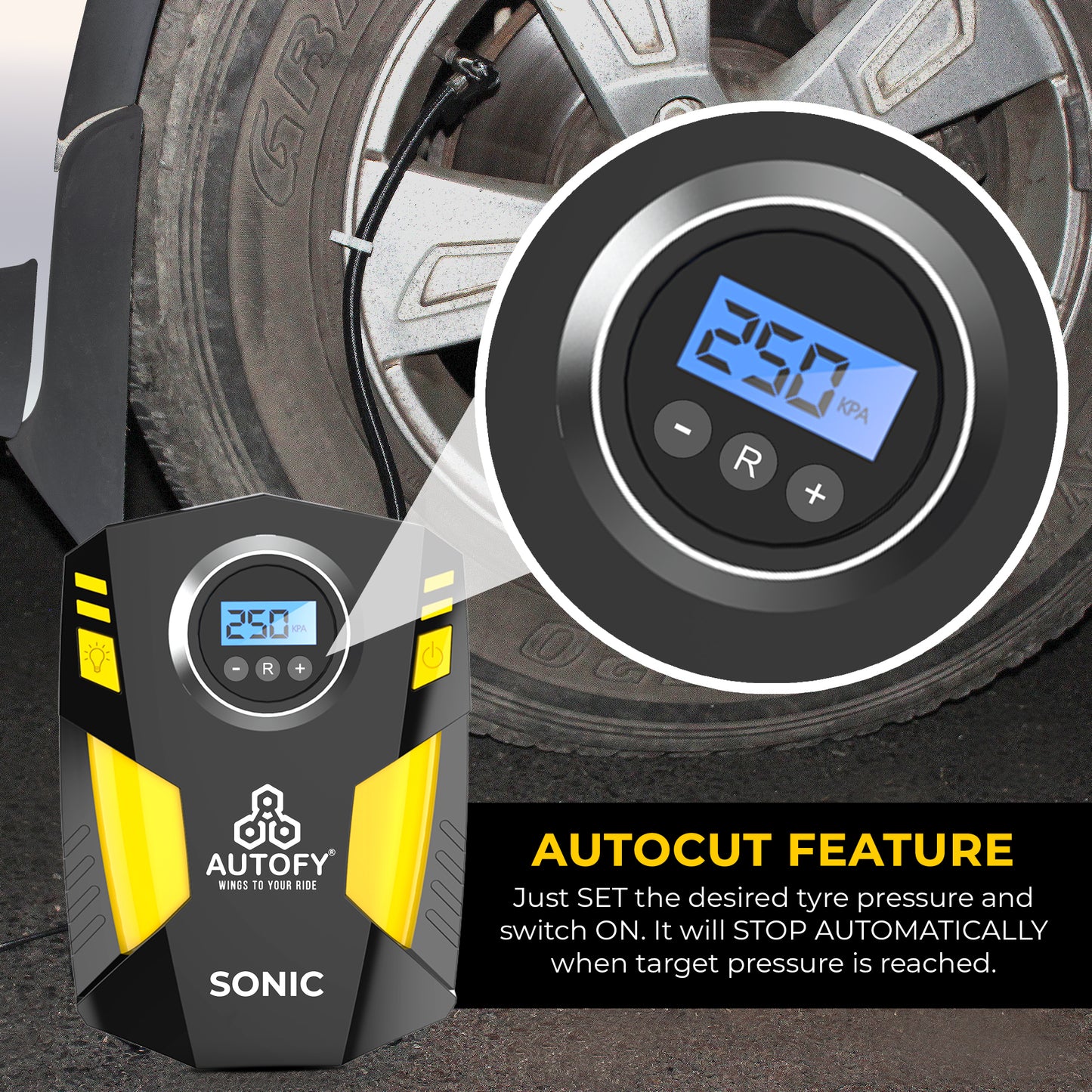 Autofy Sonic AUTO Cut Digital Car Tyre Inflator 150PSi