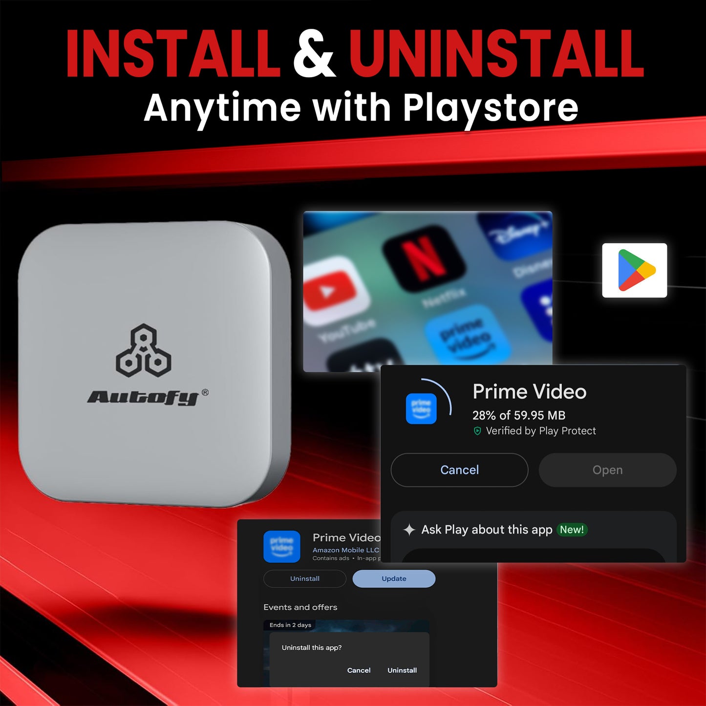 Autofy K713B 4GB RAM 64GB Storage with PlayStore *Download Unlimited Apps* Video Box Wireless Carplay Adapter