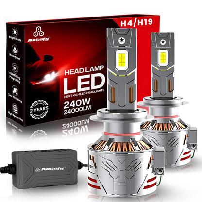 Autofy Falcon LED Headlight Bulb for Car 240W 24000LM 6000K Bright White IP68 Waterproof - H4/H19 OEM Plug & Play Fitting