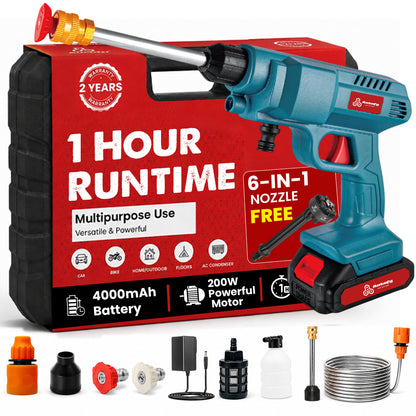 Autofy HydroJet Car Washer High Pressure Gun (20 Bar, 21V, 20,000mAh Battery, 200W Powerful Motor , 3.7 L/min Flow Pressure Washer Gun)