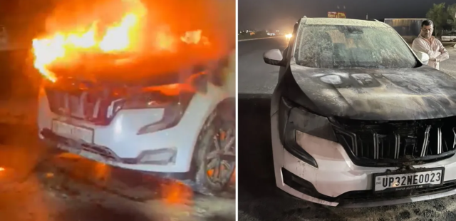 Mahindra XUV700 catches fire on Jaipur highway
