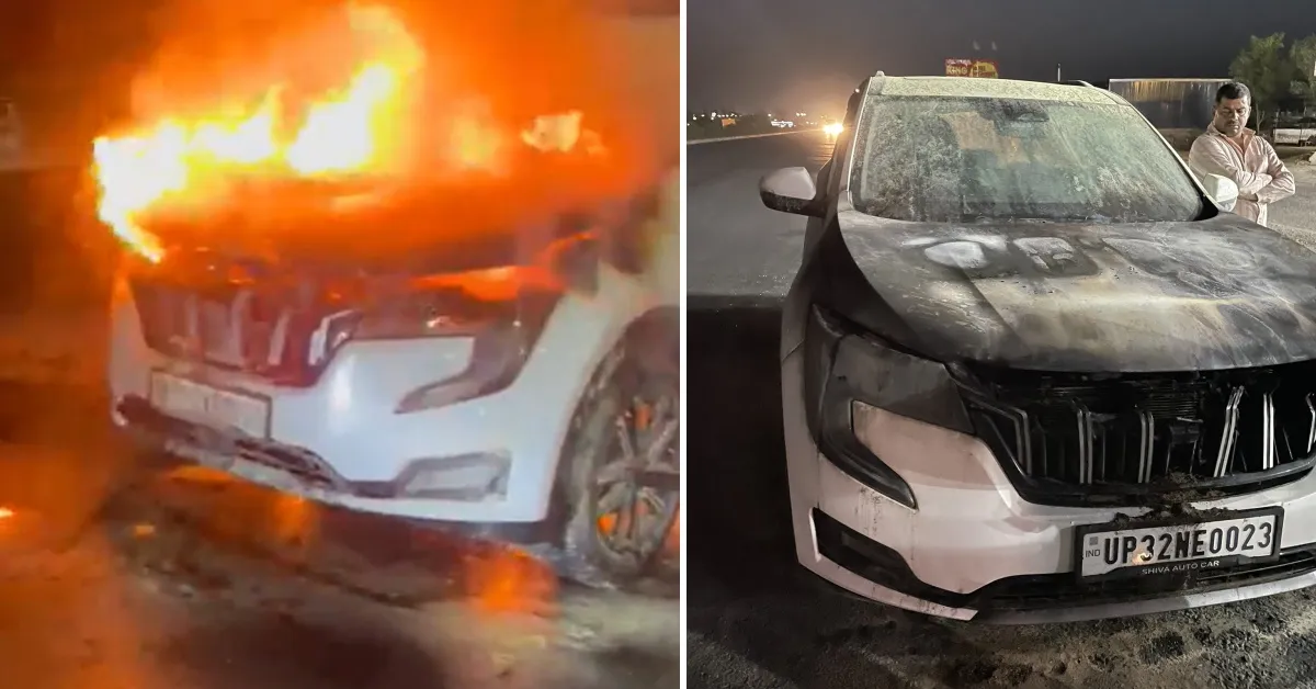 Mahindra XUV700 catches fire on Jaipur highway